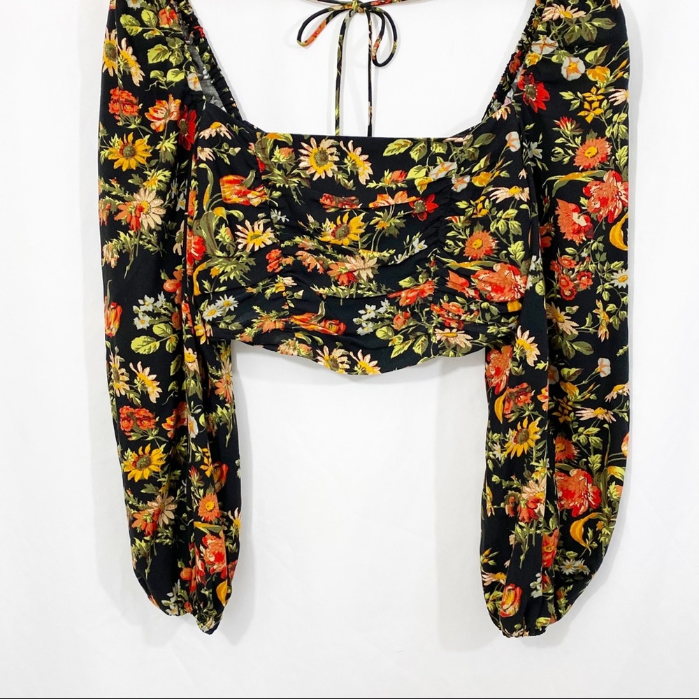 NEW UO Bambi Ruched Floral Puff Sleeve Blouse Top - Picture 6 of 13